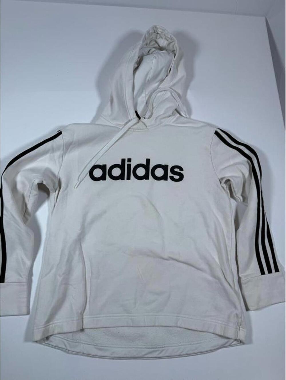 Adidas White Hoodie with Black Stripes and Logo Large